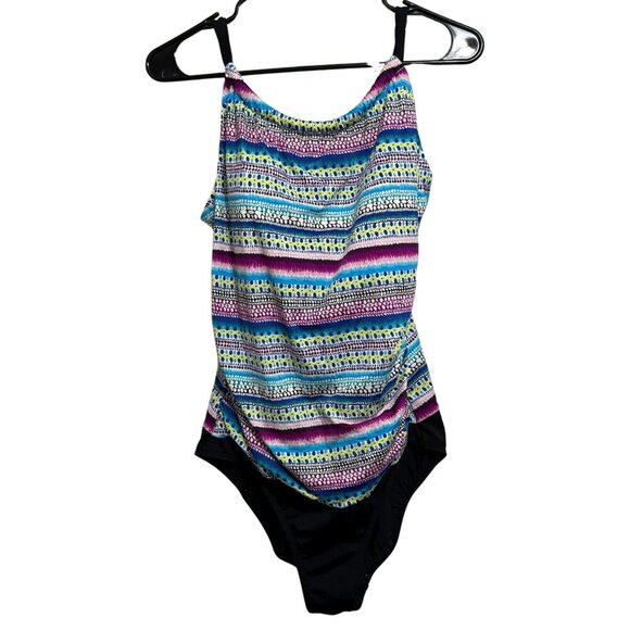 Jantzen Swim Womens High Neck One Piece Swimsuit Pattern Print - Size 10 - Picture 1 of 6